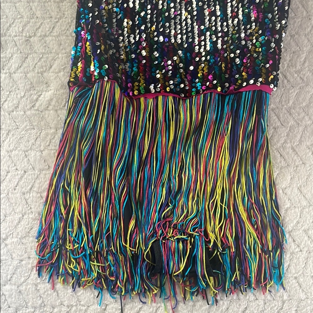 Weissman Multicolor Sequin Fringe Dance Costume with Pink Trim - Picture 2 of 8